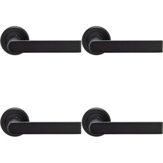 Loops 4x PAIR Flat Rectangular Bar Handle on Round Rose Concealed Fix Matt Black