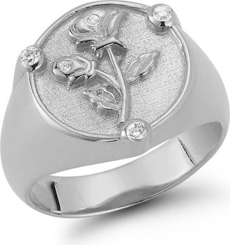 Glaze Jewelry Cubic Zirconia Rose Signet Ring in Silver at Nordstrom Rack, Size 8