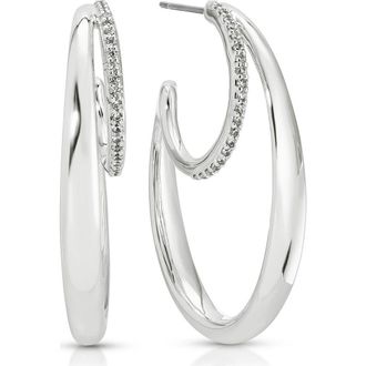 Ettika Concentric Rings Pav&eacute; Hoop Earrings in Silver at Nordstrom