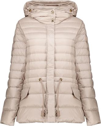 Moncler Raies Korte Donsjas met Capuchon - Dames - Winterjassen - Beige - XS - Leer - Jassen