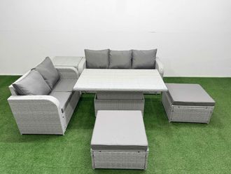 Fimous 7 Seater PE Rattan Wicker Garden Furniture Patio Conservatory Sofa Set w/ Adjustable Lifting Dining or Coffee Table 3 Seater Sofa Love Sofa 2