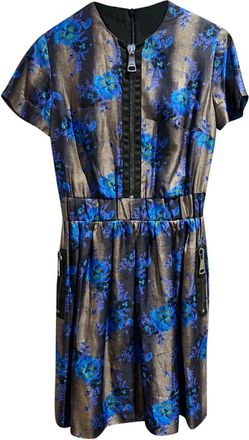 Christopher Kane Blue Floral Silk Zp Front Dress Size M