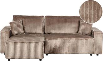 Beliani Corner Sofa Bed 2 Seater ABACKA Corduroy Light Brown with Storage Right Hand
