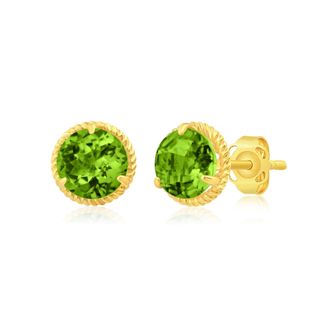 MAX + STONE 14k Yellow or White Gold 6mm Roped Halo Gemstone Round Stud Earrings