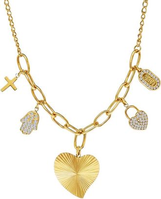 Liv Oliver 18K Plated Cz Sunburst Heart Necklace