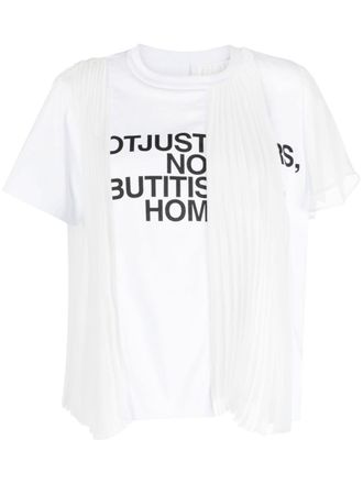 sacai sheer pleated-panels T-shirt - women - Cotton - 3 - White
