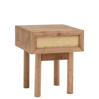 Deco Wood Mesita de noche de madera maciza con caj&oacute;n tono envejecido de 40x45cm