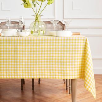 Solino Home Linen Tablecloth for Dining Table, Holiday and Everyday Dining Table Decor - Gingham Check in Marigold Yellow at Nordstrom, Size Xx-Large