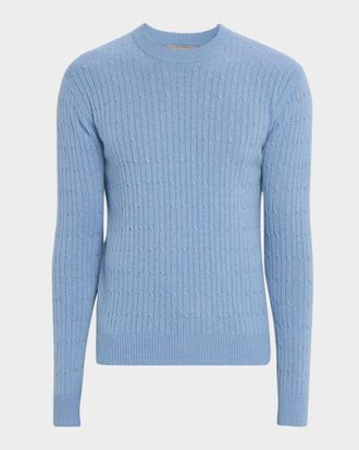 Neiman Marcus Men & apos;s Micro Cable-Knit Cashmere Crewneck Pullover