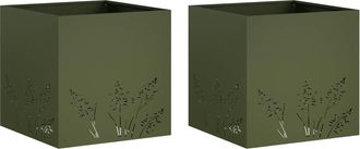 vidaXL Macetero De Jard&iacute;n 2 Uds. Verde Oliva 50 X 50 X 49 Cm Vidaxl