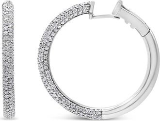 House of Brilliance 18K White Gold 2 1/3 Ctw Pave Set Diamond Semi Eternity Leverback Hoop Earrings at Nordstrom