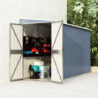 Berkfield Home Wall-mounted Garden Shed Grey 118x288x178 cm Galvanised Steel | Size: 118 x 288 x 178 cm