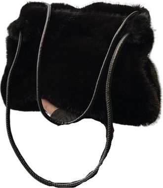 Generic Womens Plush Bags Plush Large-capacity Bag Womens Autumn And Winter Shoulder Underarm Fashionable Bucket Handbag(Black)