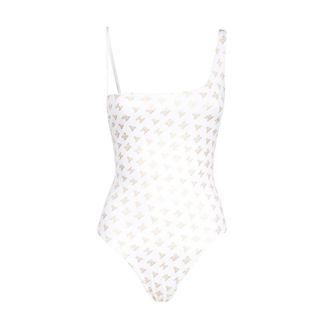 Max Mara Swimsuits, female, White, M, Logo Print One-Piece Swimsuit