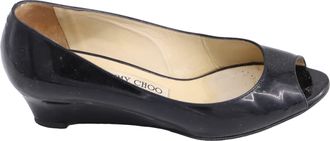 Jimmy Choo London Baxen Peep-toe Wedges in Black Patent Leather