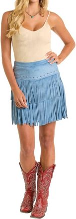 Panhandle Microsuede Fringe Skirt In Sky Blue