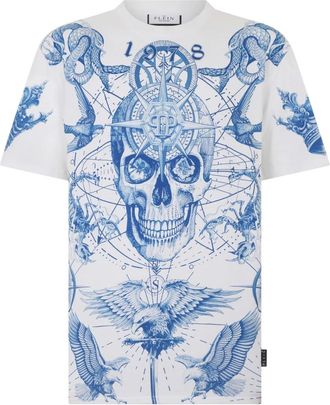 Philipp Plein Tops, Heren, Wit, M, Katoen, T-shirt Tattoo met ronde hals