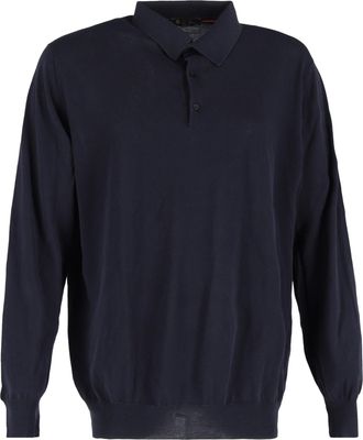 Loro Piana Pre-owned Mens Long Sleeve Polo Shirt in Navy Blue Wool - Size 3XL