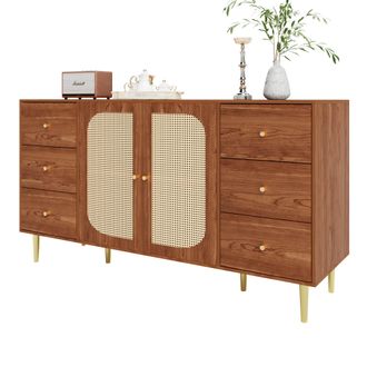 STILVORA Aparador Con 6 Cajones Y 2 Puertas De Rat&aacute;n, Estilo Moderno, En Mdf, Color Madera, 160&times;40&times;90 Cm
