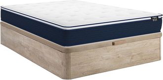 Vente-Unique Conjunto somier arc&oacute;n de 160 x 200 cm en madera clara + colch&oacute;n de muelles ensacados y topper integrado de 24 cm de grosor - ALTIER de YSM&Eacute;E
