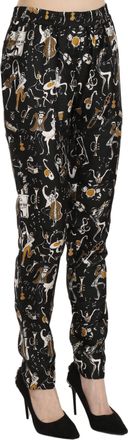 Dolce & Gabbana Black Jazz Club Print High Waist Tapered Womens Pants