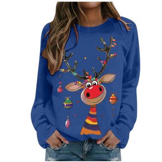 Generic Christmas Sweatshirt For Women Ladies Christmas Jumpers Cute Reindeer Print Sweatshirt Loose Funny Xmas Jumpers Long Sleeve Crewneck Shirt Ladies Fash