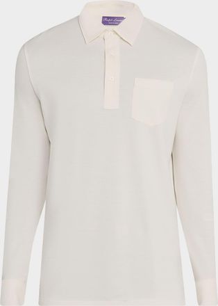 Ralph Lauren Purple Label Mens Cotton and Cashmere Long-Sleeve Pocket Polo Shirt