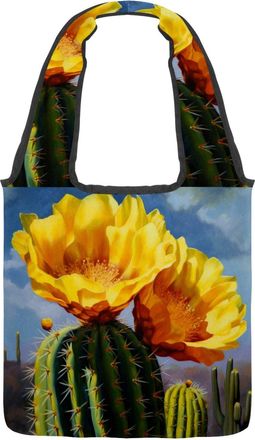 Generic Yellow Cactus Flowers Reversible Canvas Shoulder Tote - Double-Sided Print, 12oz Cotton, 27cm Drop, Fold-Flat Bag for Travel, Shopping, Street Outings