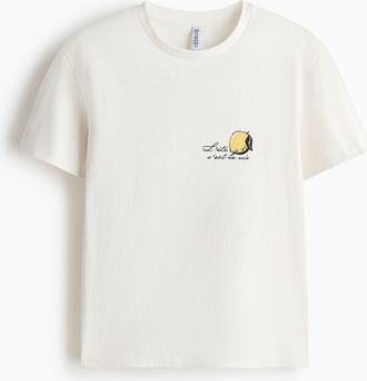 H&M T-Shirt mit Applikationen - Weiss/L&eacute;t&eacute;