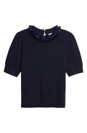 Ulla Johnson Jude Embellished Wool Sweater in Midnight at Nordstrom, Size X-Large