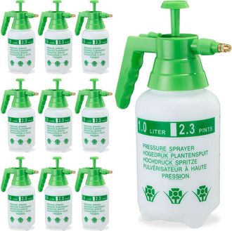 Relaxdays 10 Pulverizadores Agua Presi&oacute;n, Boquilla Ajustable, Vaporizador Para Plantas, Jard&iacute;n, 1 L, Pe-lat&oacute;n, Verde
