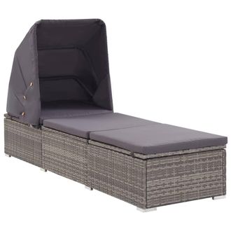 vidaXL Tumbona Con Toldo Y Coj&iacute;n Rat&aacute;n Sint&eacute;tico Gris Vidaxl