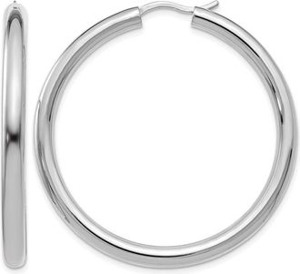 Diamond2Deal Sterling Silver 3.5x42mm Round Tube Hoop Earrings