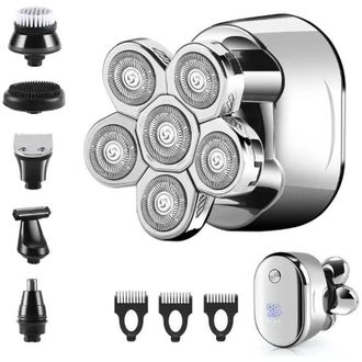 OEM Afeitadora El&eacute;ctrica Multifuncional 6 En 1, Recargable Por Usb, Cabezal Giratorio 6d, Resistente Al Agua, Con 5 Accesorios Para Afeitar El Cuerpo, La 