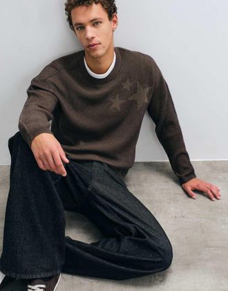 Hollister maglione a coste lavorato a maglia con grafica anni 2000 marrone