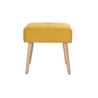 Miliboo Taburete Bajo De Tela Efecto Aterciopelado Texturizado Amarillo Mostaza Y Madera Clara Maciza 46 Cm Guesta