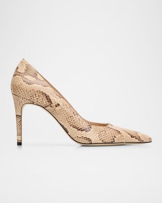 Stuart Weitzman 85mm Stuart Power Snake-Embossed Leather Pumps