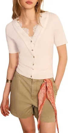 Mint Velvet Cotton Lace Trim Top in Cream at Nordstrom, Size X-Large