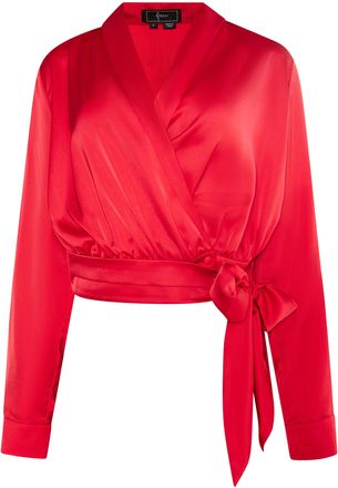 Faina Satijnen wikkelblouse Dames rood