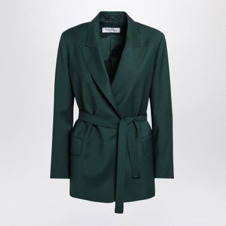 Max Mara Womens Green Wool Canvas Jacket With Belt - Dark Green - Size EU 34 (Womens)