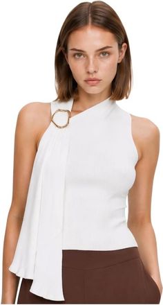 Kocca Tops, Dames, Wit, XL, Leer, Asymmetrische Halter Top