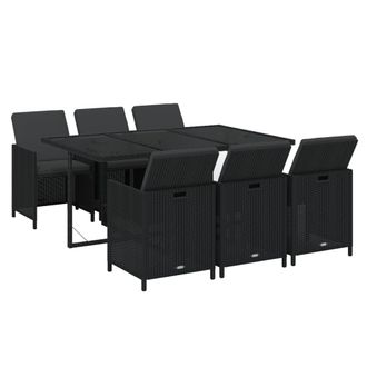vidaXL Set De Comedor De Jard&iacute;n 7 Pzas Y Cojines Rat&aacute;n Sint&eacute;tico Negro Vidaxl