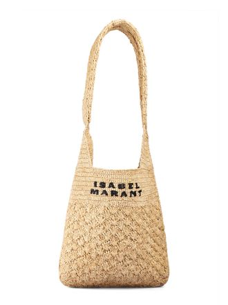 Isabel Marant Handcrafted Small Woven Raffia Bag with Embroidered Logo