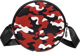 Generic Circle Crossbody Bag for Women, Red Camouflage Small Sling Bag Daypack with Zipper Adjustable Shoulder Straps Casual Ladies Girls Round Purse