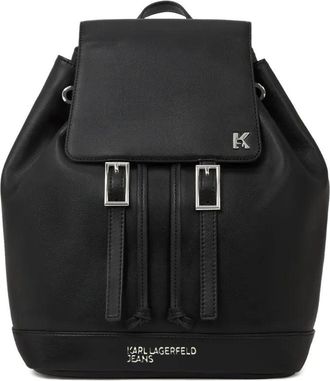 Karl Lagerfeld Smooth Finish Black Backpack with Buckle Closure