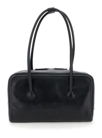 Margesherwood Boston Black Shoulder Bag With Embossed Logo Lettering On The Front In Leather Woman