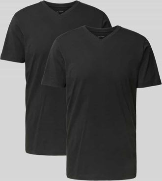 Olymp Level 5 T-Shirt mit geripptem V-Ausschnitt im 2er-Pack in Black, Gr&ouml;&szlig;e XXL