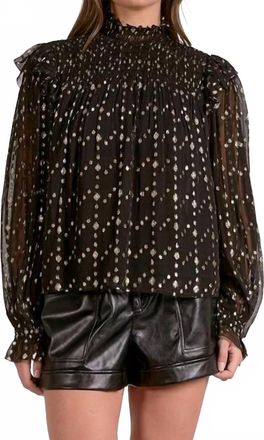 Elan Georgia Top In Black Geo Print