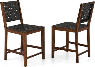 Costway Costway - Sillas De Comedor De 2 Piezas, Sillas De Cocina Con Correas De Cuero Pu, Asiento De Estructura De Madera Con Respaldo C&oacute;modo, Sillas De Bar 