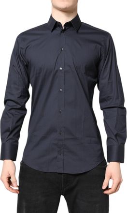 Dolce & Gabbana Mens Dark Blue Martini Cotton Dress Formal Shirt Nylon Elastane
